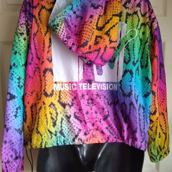 MTV windbreaker jacket Rainbow 1/4 zip hoodie size - Picture 3 of 6